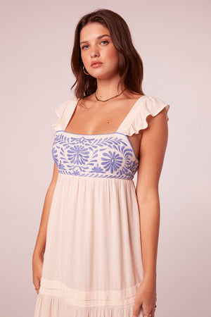 Navya Ecru and Blue Embroidered Maxi Dress