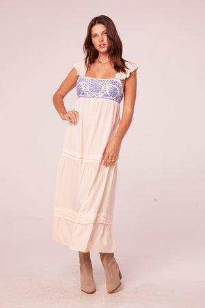 Navya Ecru and Blue Embroidered Maxi Dress