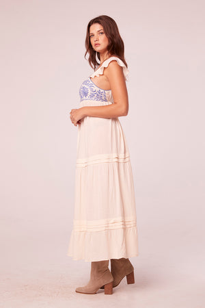 Navya Ecru and Blue Embroidered Maxi Dress