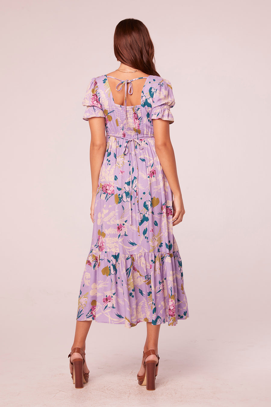 Niesha Lavender Floral Tie Front Midi Dress