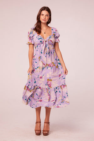 Niesha Lavender Floral Tie Front Midi Dress