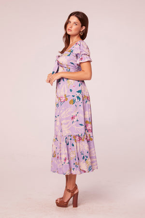 Niesha Lavender Floral Tie Front Midi Dress