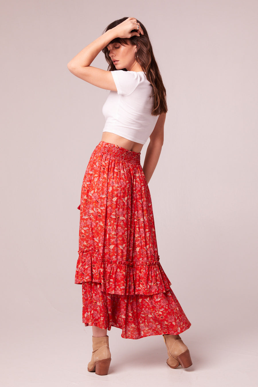 Ninette Crimson Floral Maxi Skirt