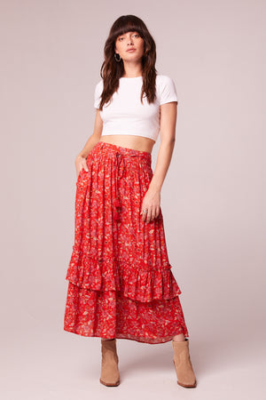 Ninette Crimson Floral Maxi Skirt