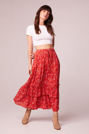 Ninette Crimson Floral Maxi Skirt