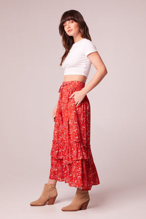 Ninette Crimson Floral Maxi Skirt