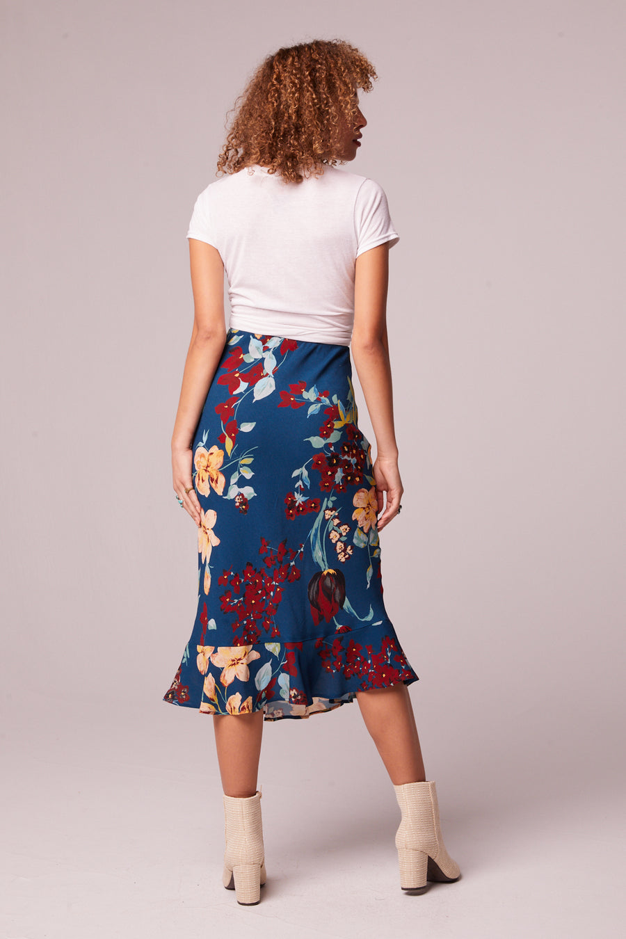 Pisa Teal Floral Ruffle Slip Skirt
