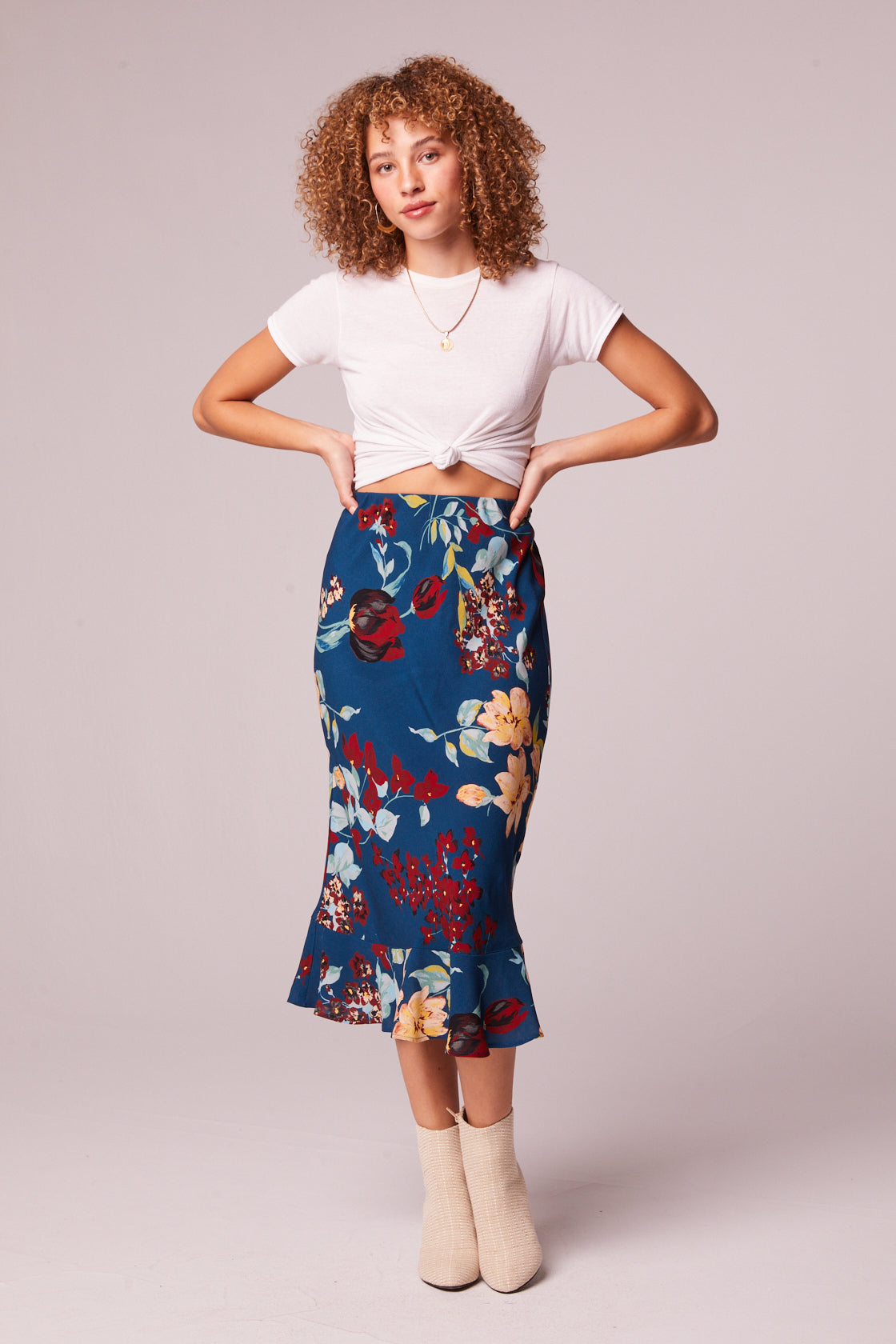 Pisa Teal Floral Ruffle Slip Skirt FrontPisa Teal Floral Ruffle Slip Skirt Front