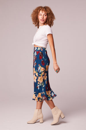 Pisa Teal Floral Ruffle Slip Skirt Side