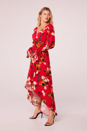 Polly Red Floral Wrap Maxi Dress