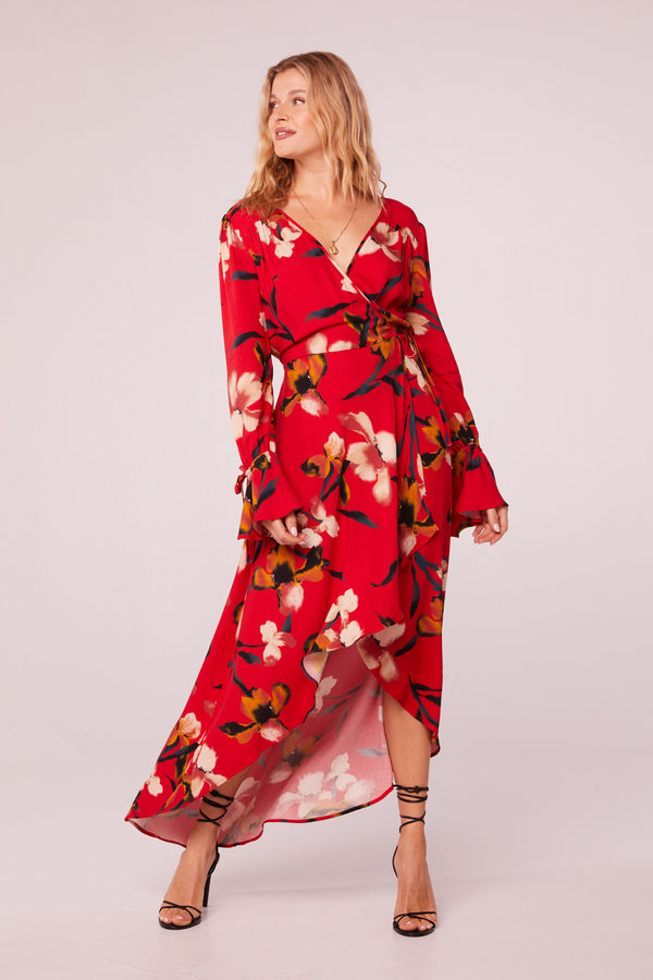 Polly Red Floral Wrap Maxi Dress