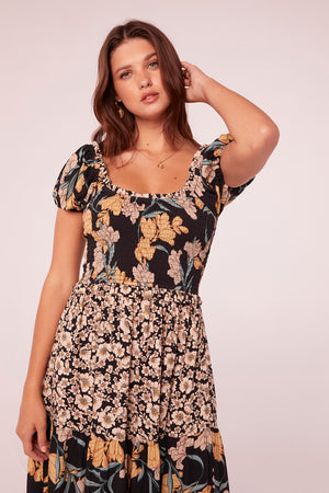 Prita Black Mixed Floral Smocked Maxi Dress