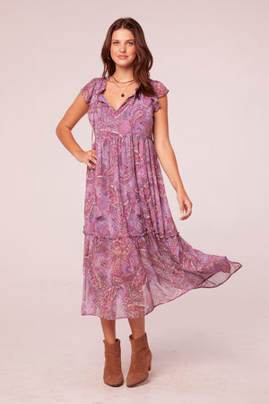 Priyanka Lavender Paisley Midi Dress