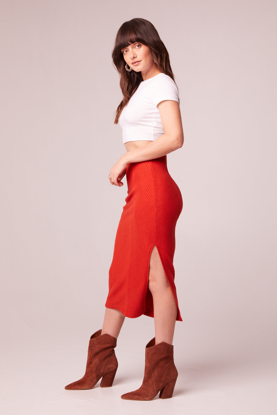 Renee Rust Ribbed Pencil Skirt