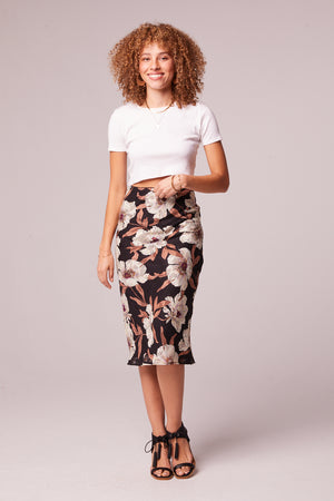 Rho Black Floral Slip Skirt Front