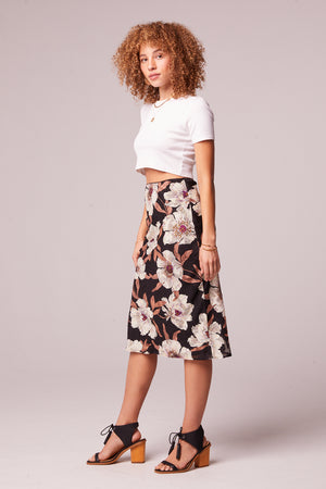 Rho Black Floral Slip Skirt Side
