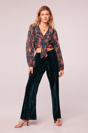 River Deep Pine Paisley Tie Front Crop Top