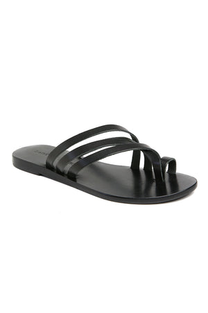 Rose Black Leather Strappy Sandal Front