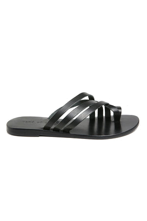 Rose Black Leather Strappy Sandal Side