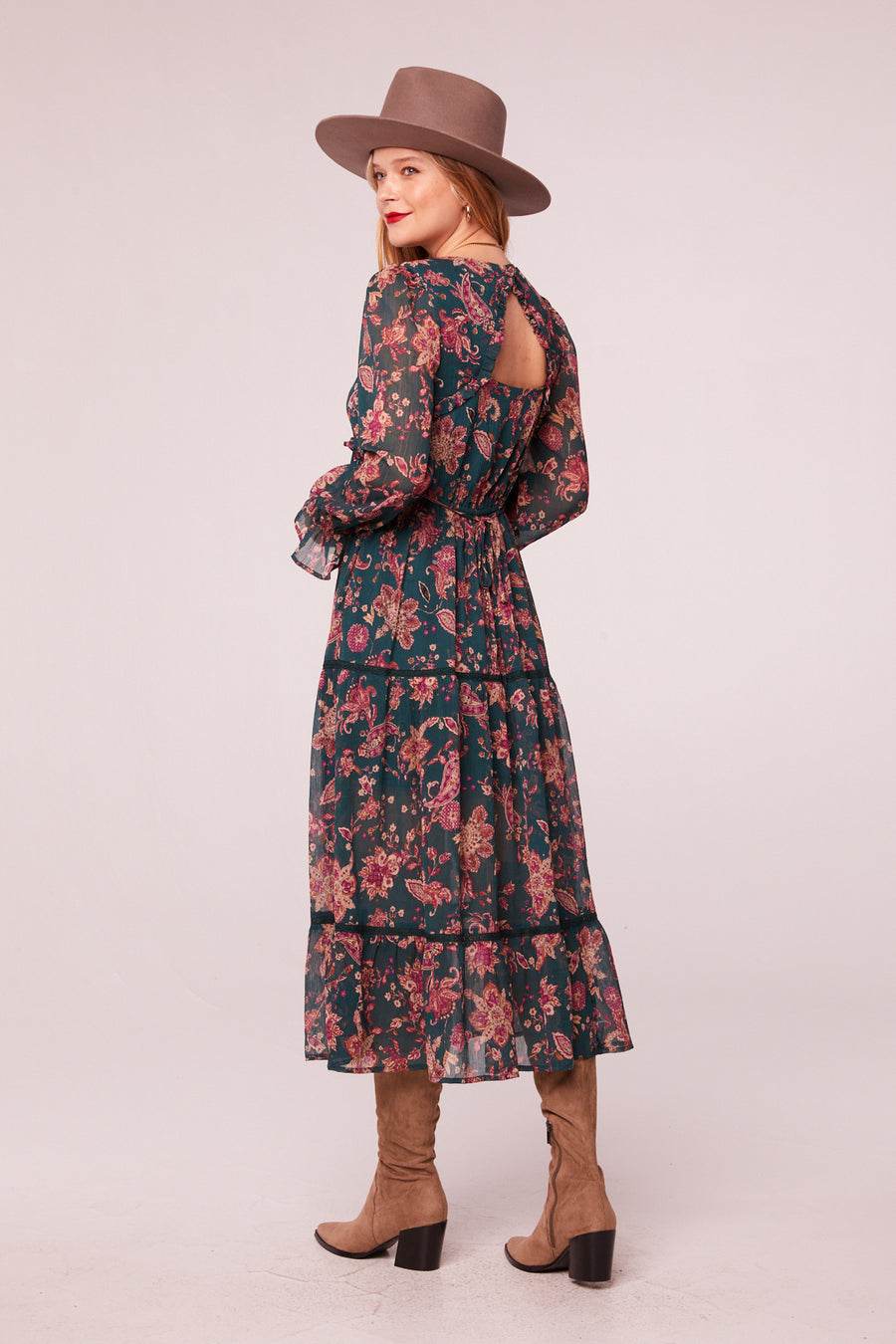 Run the World Pine Paisley Empire Waist Midi Dress