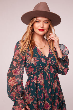 Run the World Pine Paisley Empire Waist Midi Dress