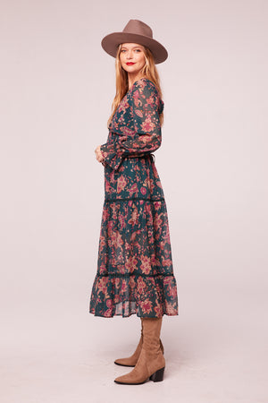 Run the World Pine Paisley Empire Waist Midi Dress