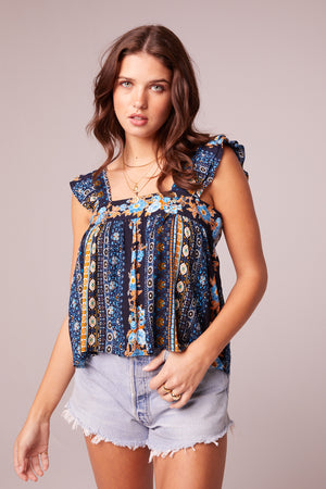 Sleepless Nights Navy Stripe Print Top