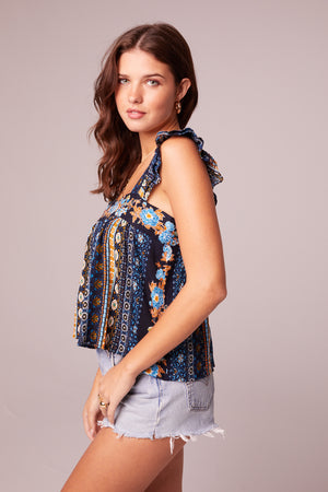 Sleepless Nights Navy Stripe Print Top