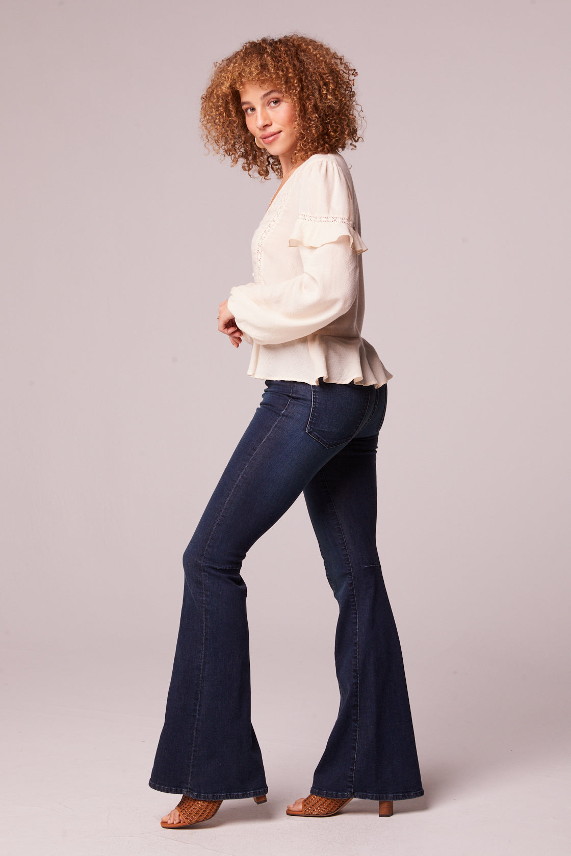 Sandy Cream Ruffle Long Sleeve Top Side