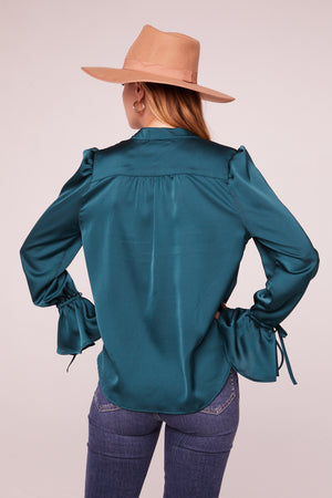 Sara Pine Satin Long Sleeve Top