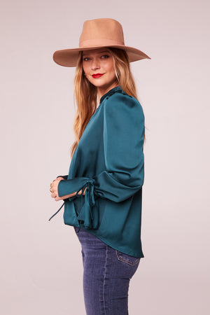 Sara Pine Satin Long Sleeve Top