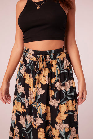 Saranya Black Floral Midi Skirt