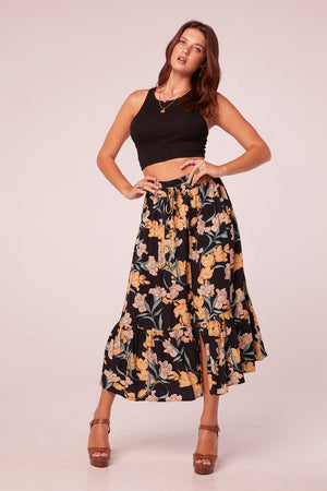 Saranya Black Floral Midi Skirt
