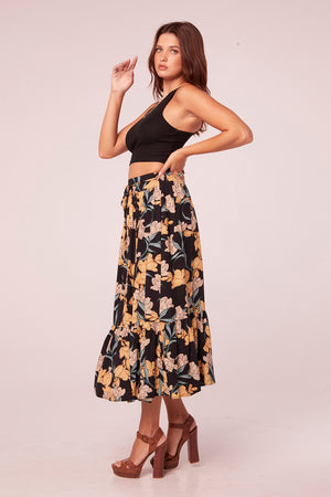 Saranya Black Floral Midi Skirt