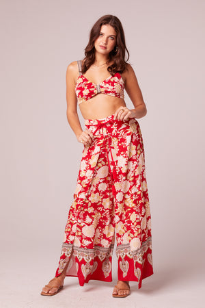 Shadows And Light Red Floral Bra Top
