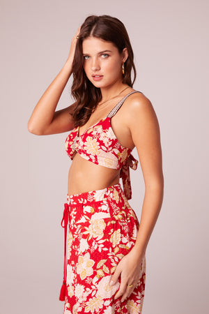 Shadows And Light Red Floral Bra Top