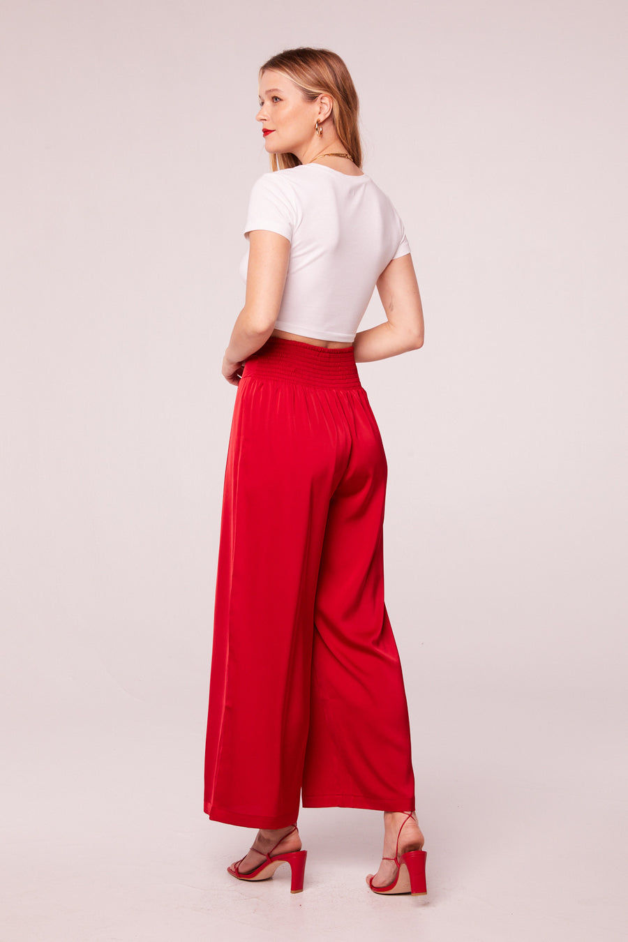 Sherrie Red Satin Wide Leg Pants