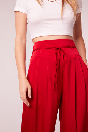 Sherrie Red Satin Wide Leg Pants