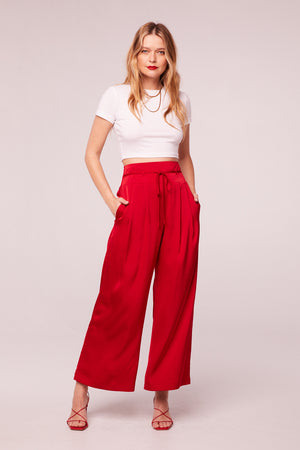 Sherrie Red Satin Wide Leg Pants