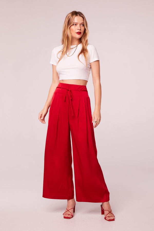 Sherrie Red Satin Wide Leg Pants