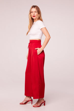 Sherrie Red Satin Wide Leg Pants