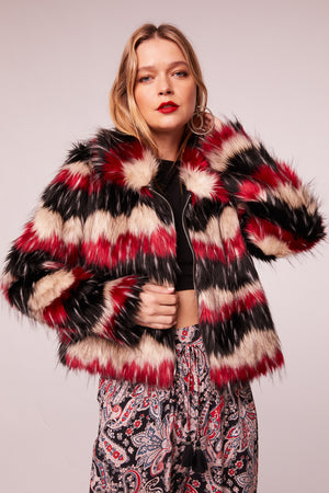 Silver Spring Multi Striped Faux Fur Jacket
