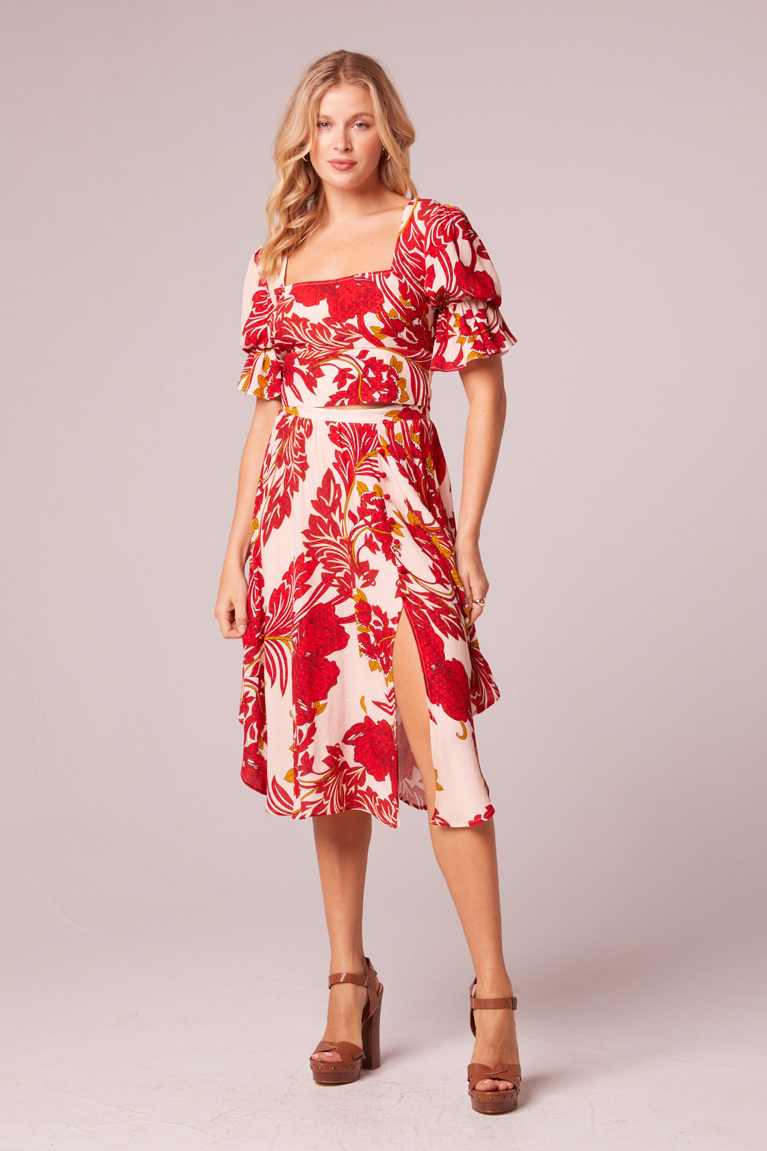 Siren Red Floral Puff Sleeve Top