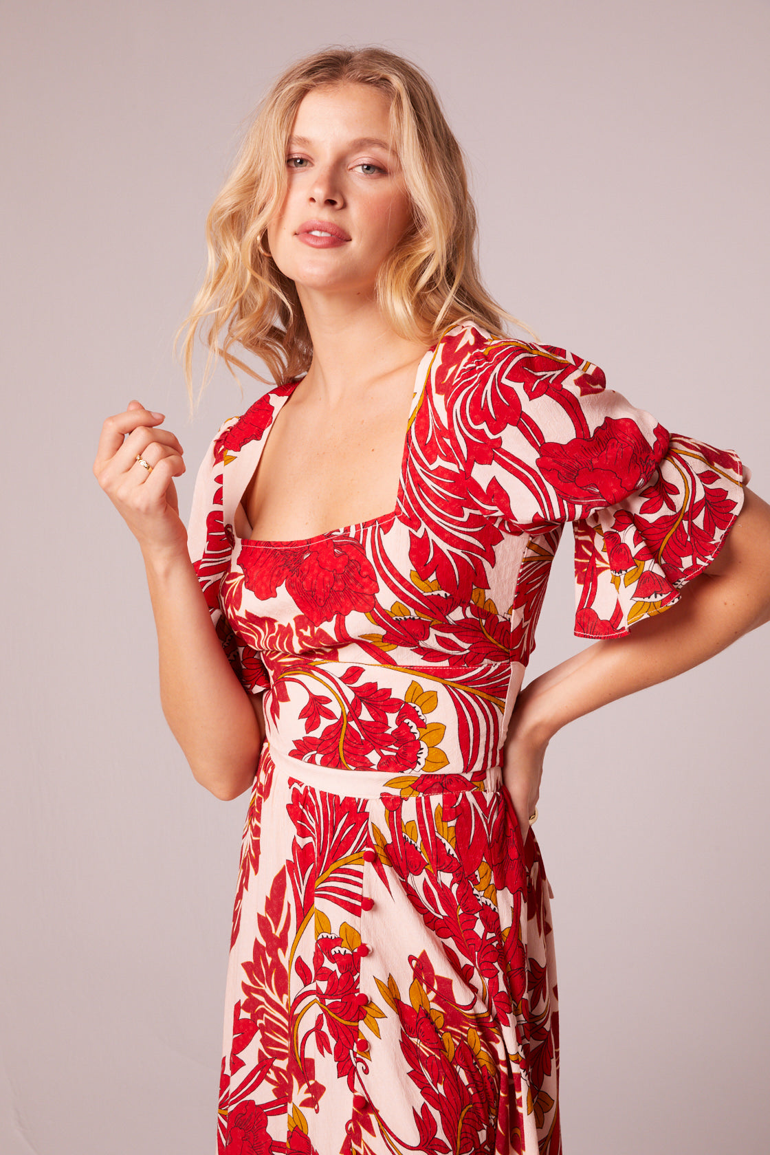 Siren Red Floral Puff Sleeve Top