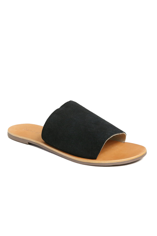 Speedway Black Suede Slide Sandal Front