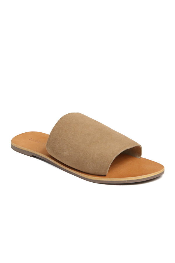 Speedway Tan Suede Slide Sandal Front