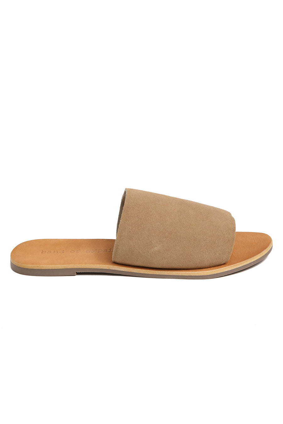 Speedway Tan Suede Slide Sandal Front