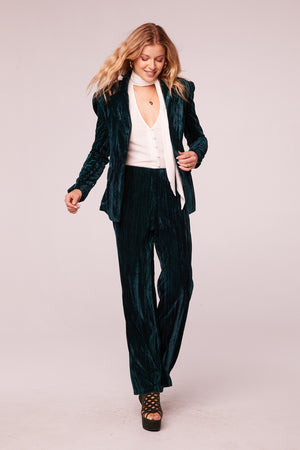 Splendora Pine Crushed Velvet High Waisted Pants