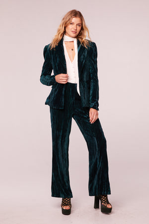 Splendora Pine Crushed Velvet High Waisted Pants