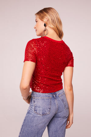 The Lovers Red Sequin Short Sleeve Top